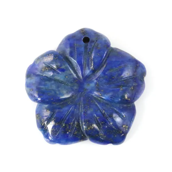Tinted Lapis Lazuli Flower Pendant 30mm | Carved Stone Jewelry