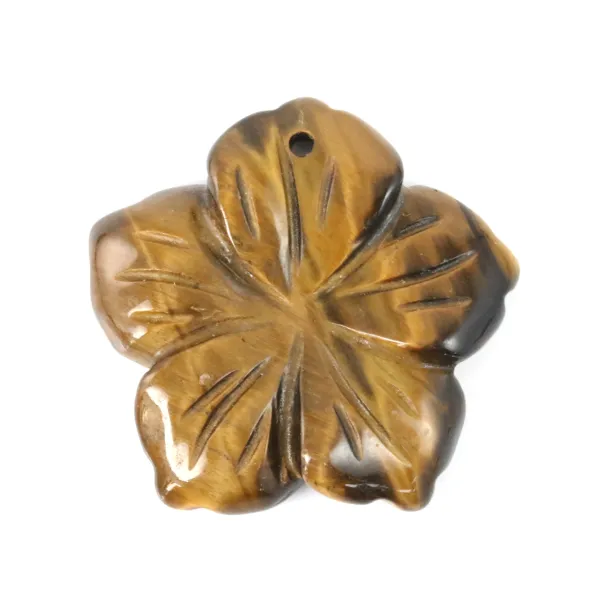 Pendentif Oeil de Tigre fleur sculptée 30mm x 1pc