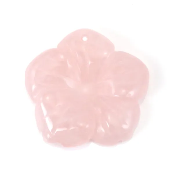 Pendentif Quartz rose fleur sculptée 30mm x 1pc