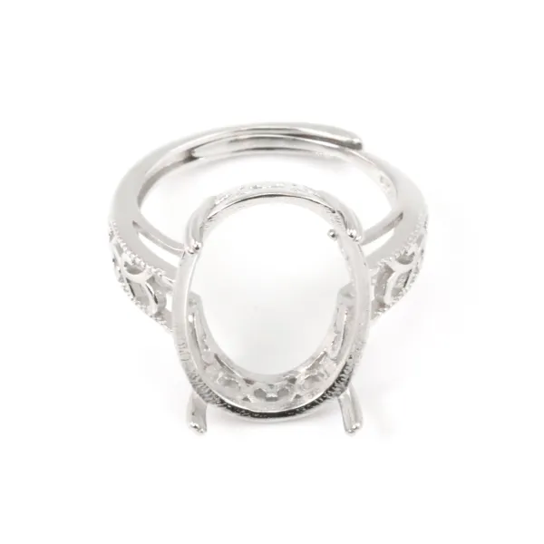 Adjustable ring for oval cabochon 13x18mm - Silver 925 rhodium plated