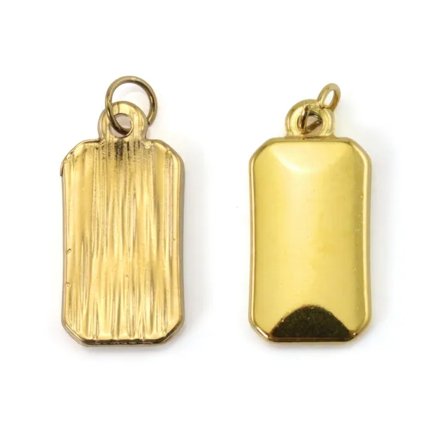 Pendente placa retangular ranhurada 9x19mm - Aço Inox 304 dourado x 1pc