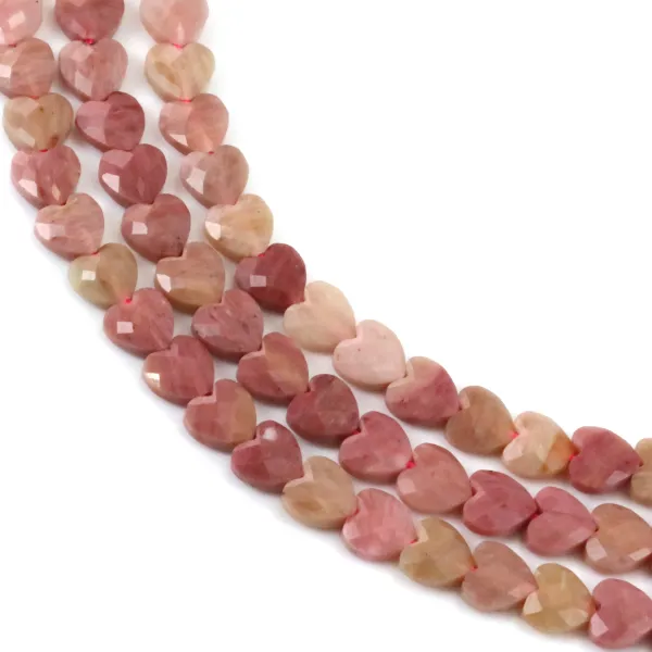 Rhodonite coeur facetté 6mm x 38cm