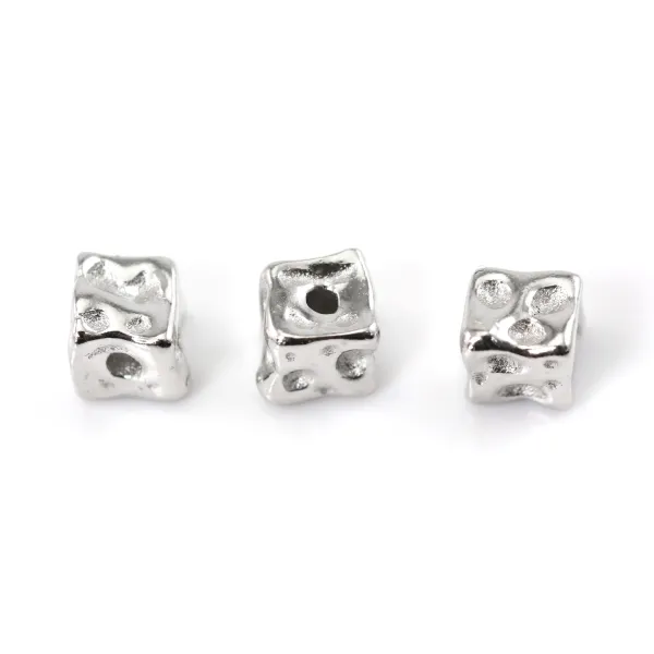 Baroque cube bead 5mm - Rhodium-plated 925 silver x 1pc