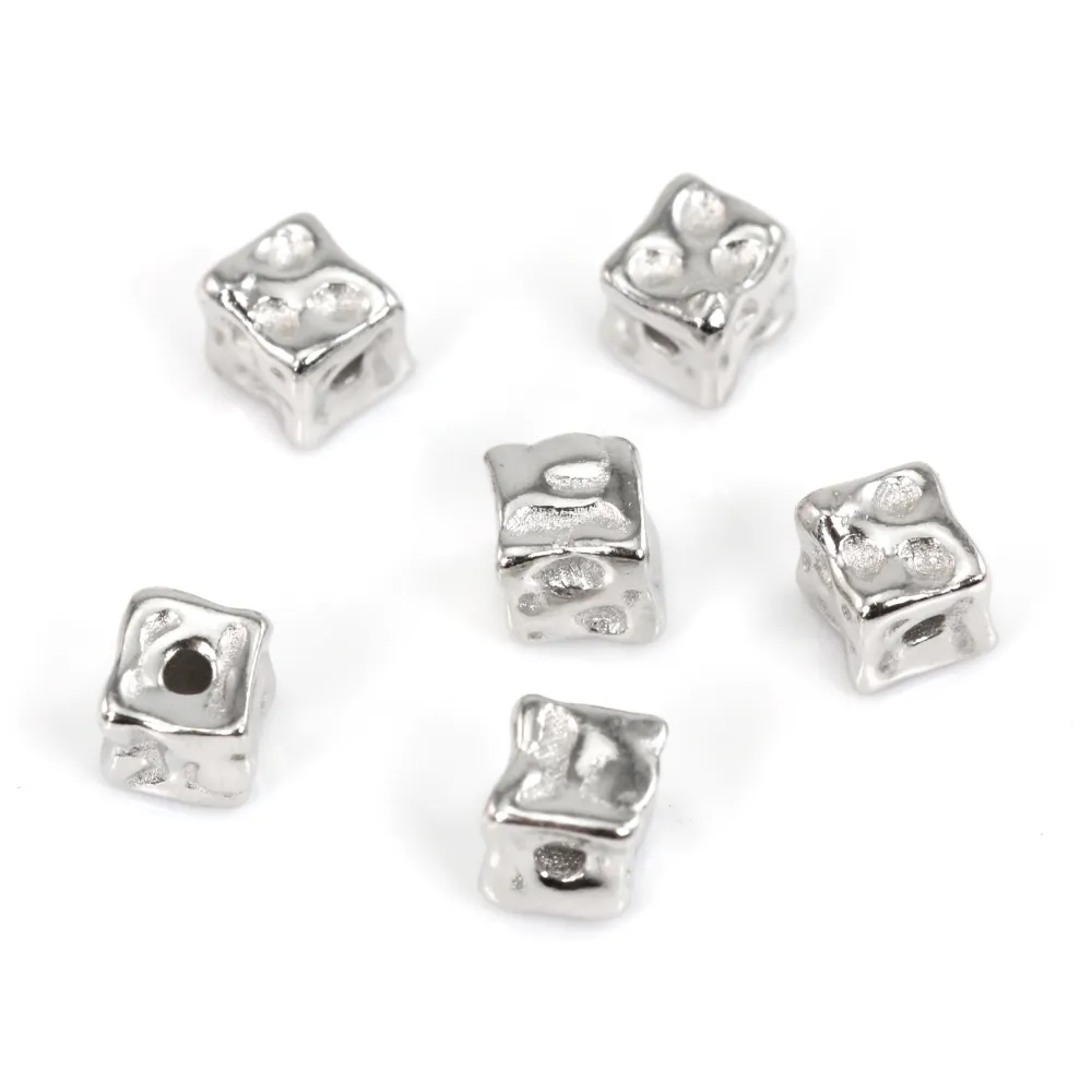 Perle cube baroque 5mm - Argent 925 rhodié x 1pc