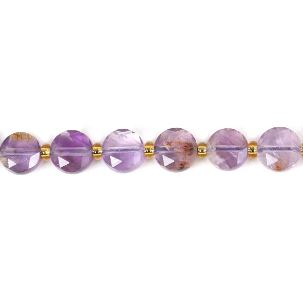 Round faceted flat purple Phantom Quartz 8mm - DIY Beads