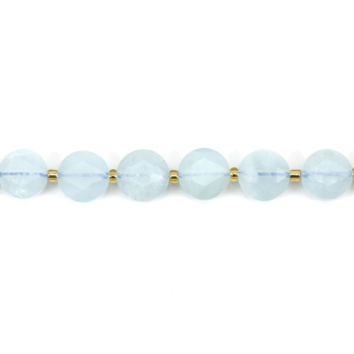 Água-marinha redonda plana facetada 8.5mm x 38cm (39pcs)