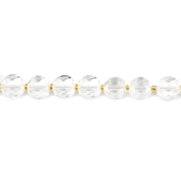 Round flat faceted rock crystal 8mm x 38cm