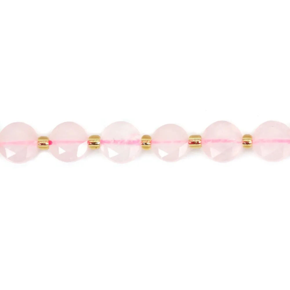 Perles Quartz rose rond plat facetté 8mm