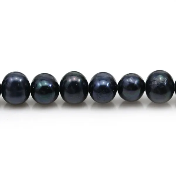 Freshwater cultured pearls, dark blue, oval, 9-10mm x 36cm