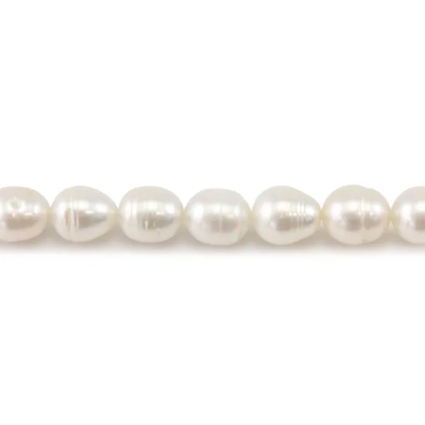 Pérolas cultivadas em água doce, branco, azeitona, 9-10mm x 38cm