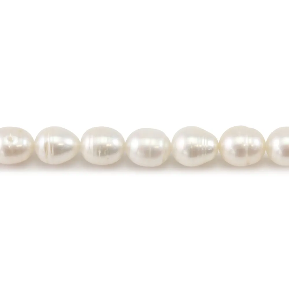 Pérolas de cultura de água doce, brancas, oliva, 9-10mm x 38cm