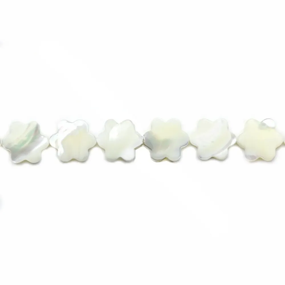 Nácar branco flor com 6 pétalas 12mm x 40cm