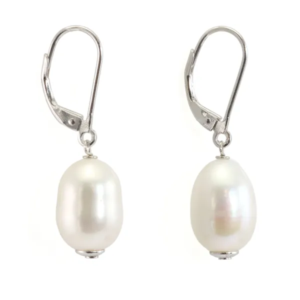 Pendientes de plata 925 perla de agua dulce blanca 9mm x 2pcs