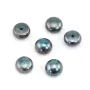 Pérola de cultura de água doce, semi-perfurada, azul escuro, botão, 7-7.5mm x 2pcs