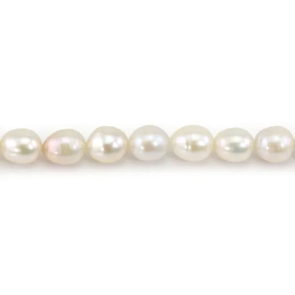 Freshwater cultured pearls, white, olive, 6-7mm x 37cm