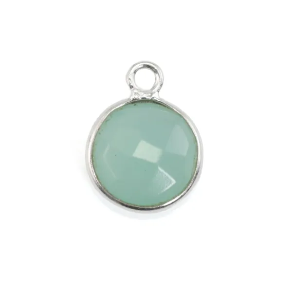 Calcédoine ronde facettée sertie sur argent 12mm x 1pc