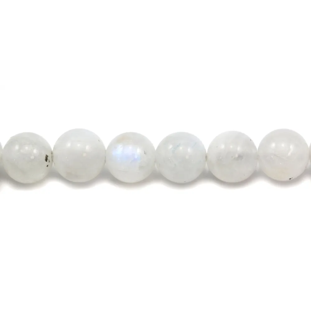 Fil De Perles En Pierre De Lune Blanche Arc-en-ciel - Environ 90 Perles Sur 32 Cm, Neuf, Fait Main En France