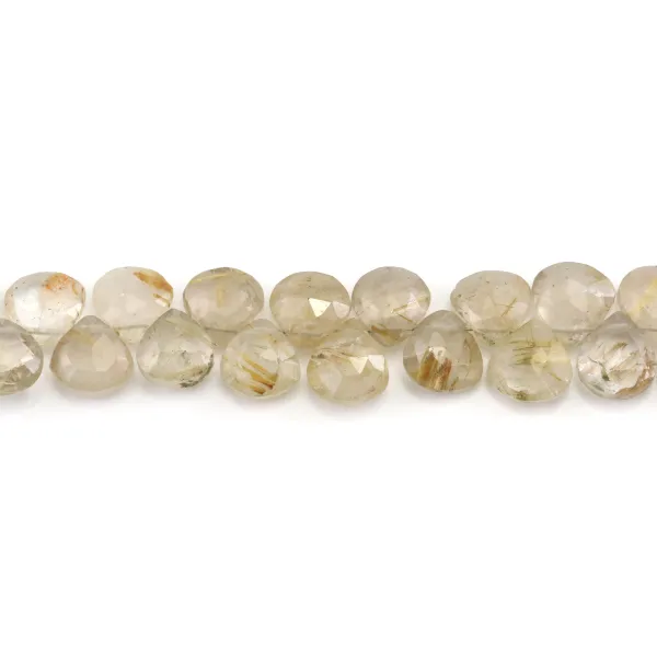 Golden rutile quartz flat faceted drop 7-8mm x 20cm