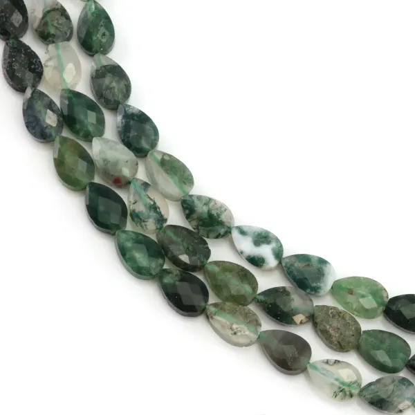 Moss agate faceted drop 4x6mm x 38cm