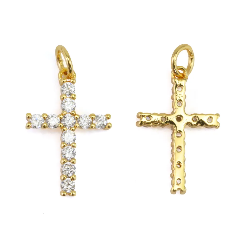 Pendentif strass croix 12x18mm - Doré x 1pc