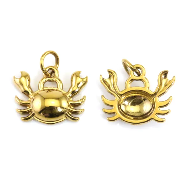 Pingente Charm Caranguejo 9x11mm - Aço Inox 304 dourado x 1pc