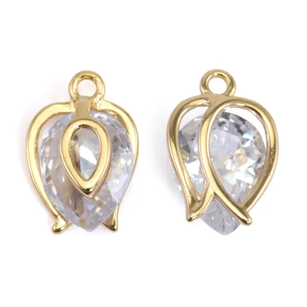 Breloque strass tulipe 8x12mm - Doré x 1pc