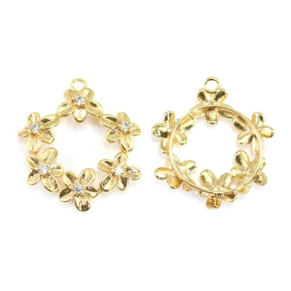 Rhinestone flower crown charm 17x19mm x 1pc