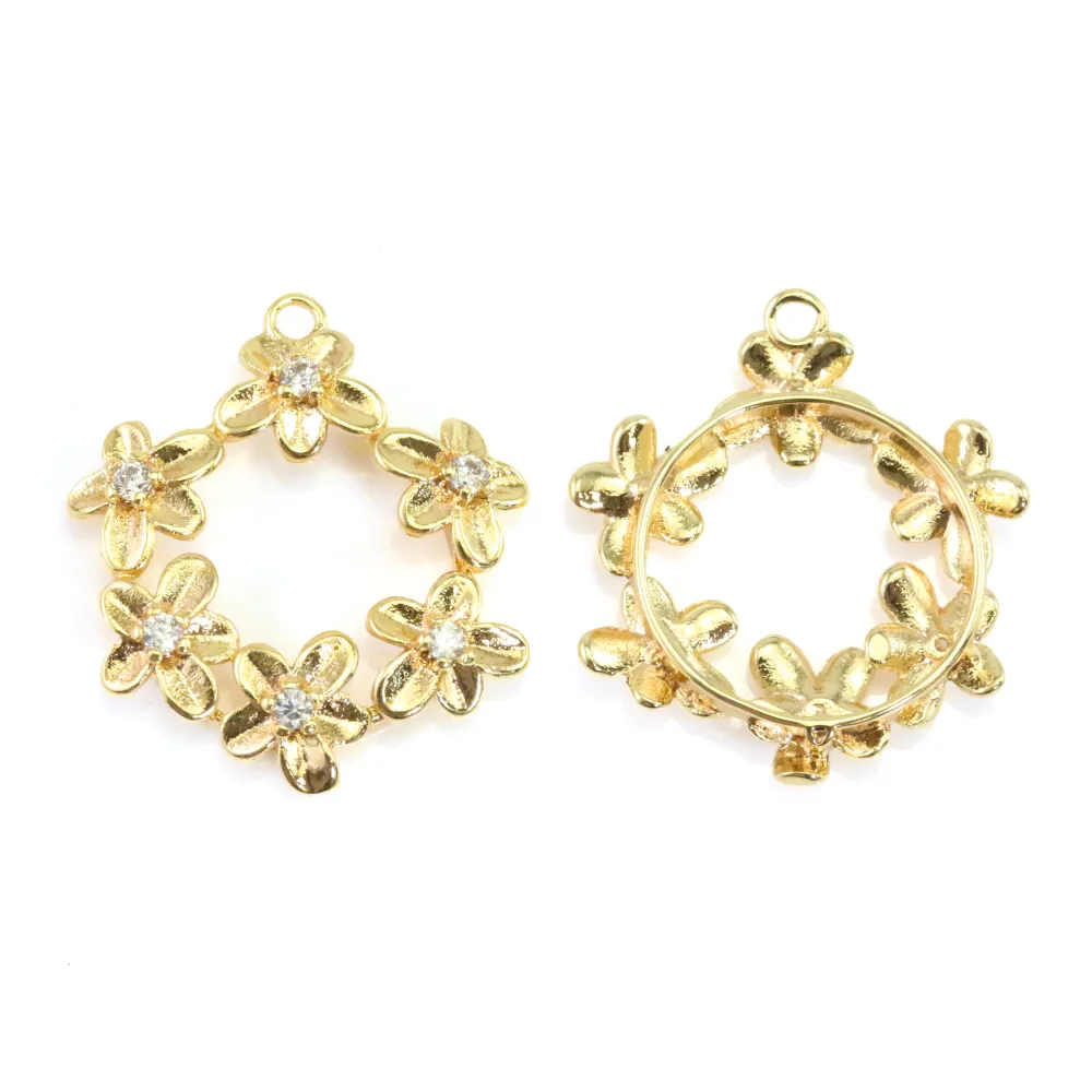 Breloque strass couronne de fleurs 17x19mm x 1pc
