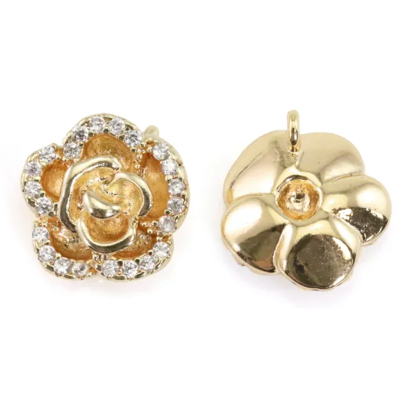 Colgante de strass flor camelia 10mm - Dorado x 1ud