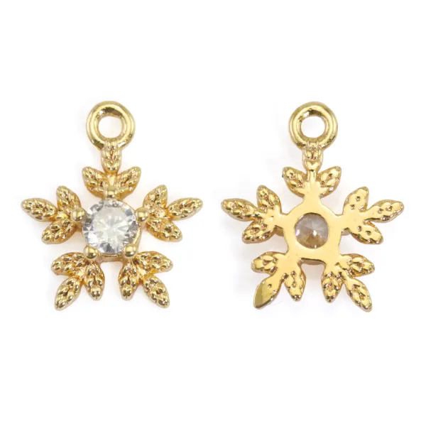 Pingente de strass em forma de floco de neve 10x11mm - Dourado x 2pcs