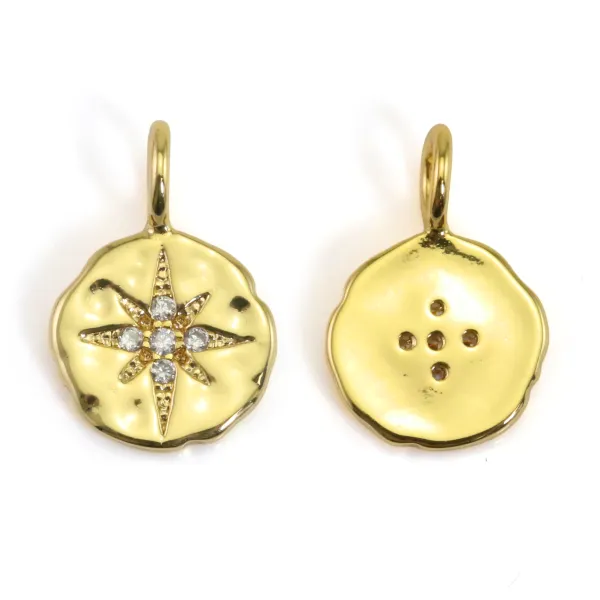 Breloque Pendentif rond strass étoile 10x15mm - Doré x 2pcs