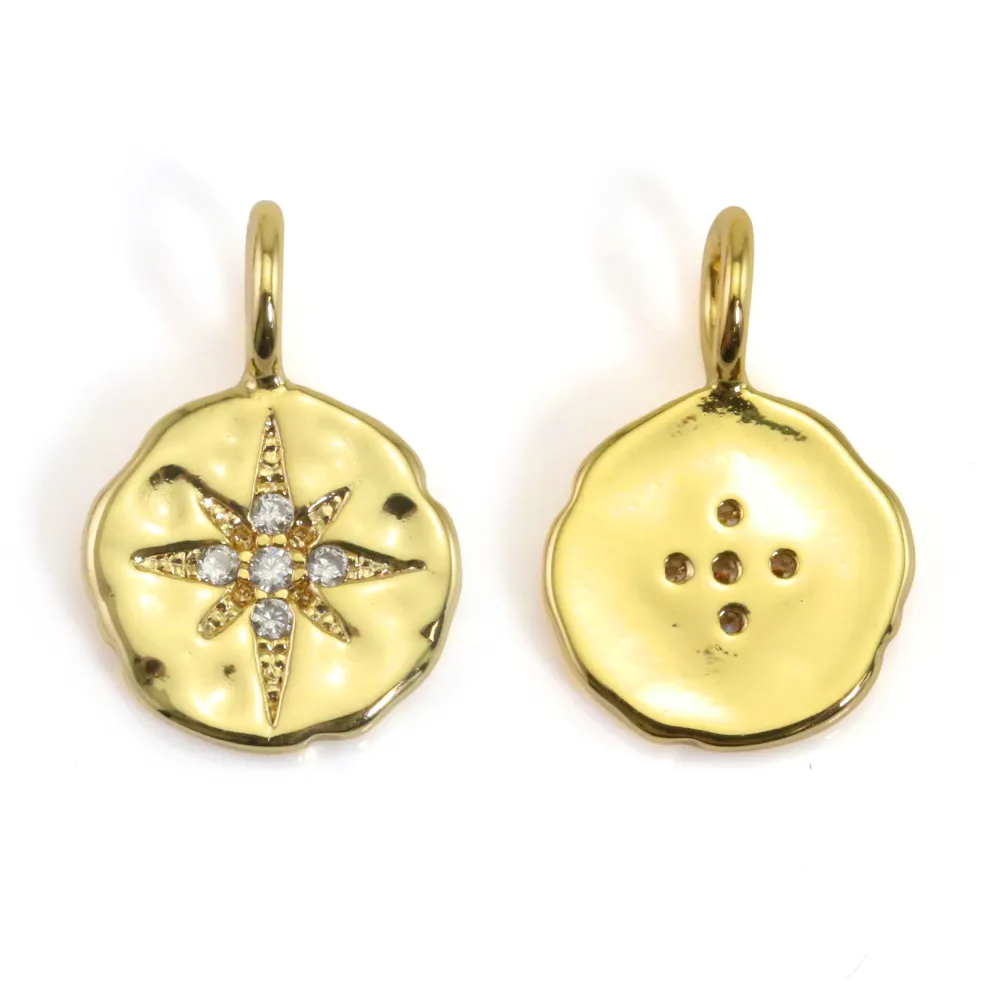 Pingente Redondo Strass Estrela 10x15mm - Dourado x 2pcs
