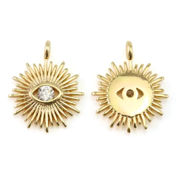 Breloque strass oeil de protection 11x14mm - Doré x 2pcs