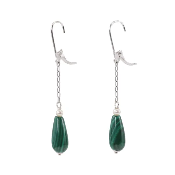 Orecchini argento 925 malachite & perla d'acqua dolce x 2pcs