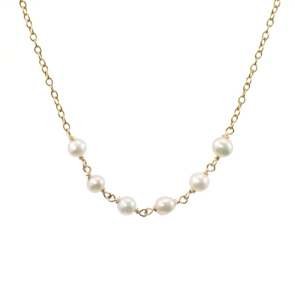 Collar en oro laminado y perla de agua dulce x 1ud
