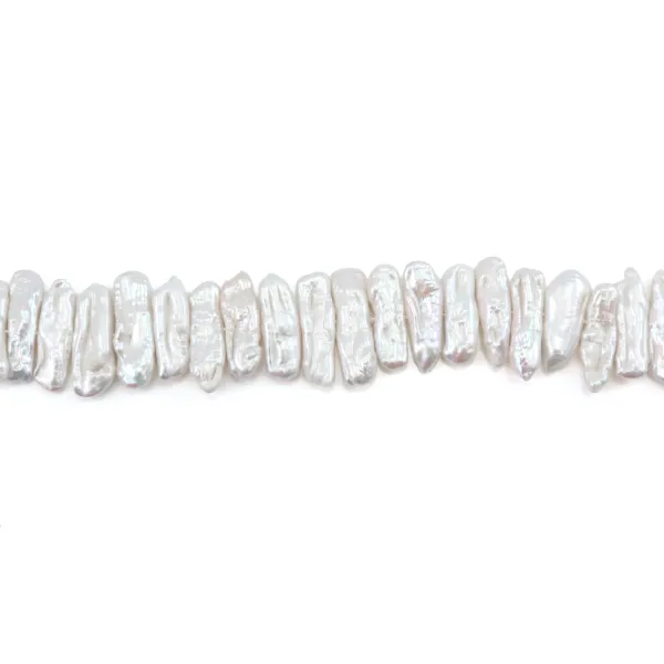 Perles de culture d'eau douce, blanche, keshi tube x 38cm