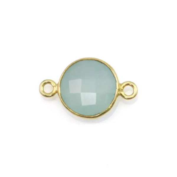Calcedônia redonda facetada engastada em prata 925 dourada a ouro fino 2 argolas 11x17mm x 1pc
