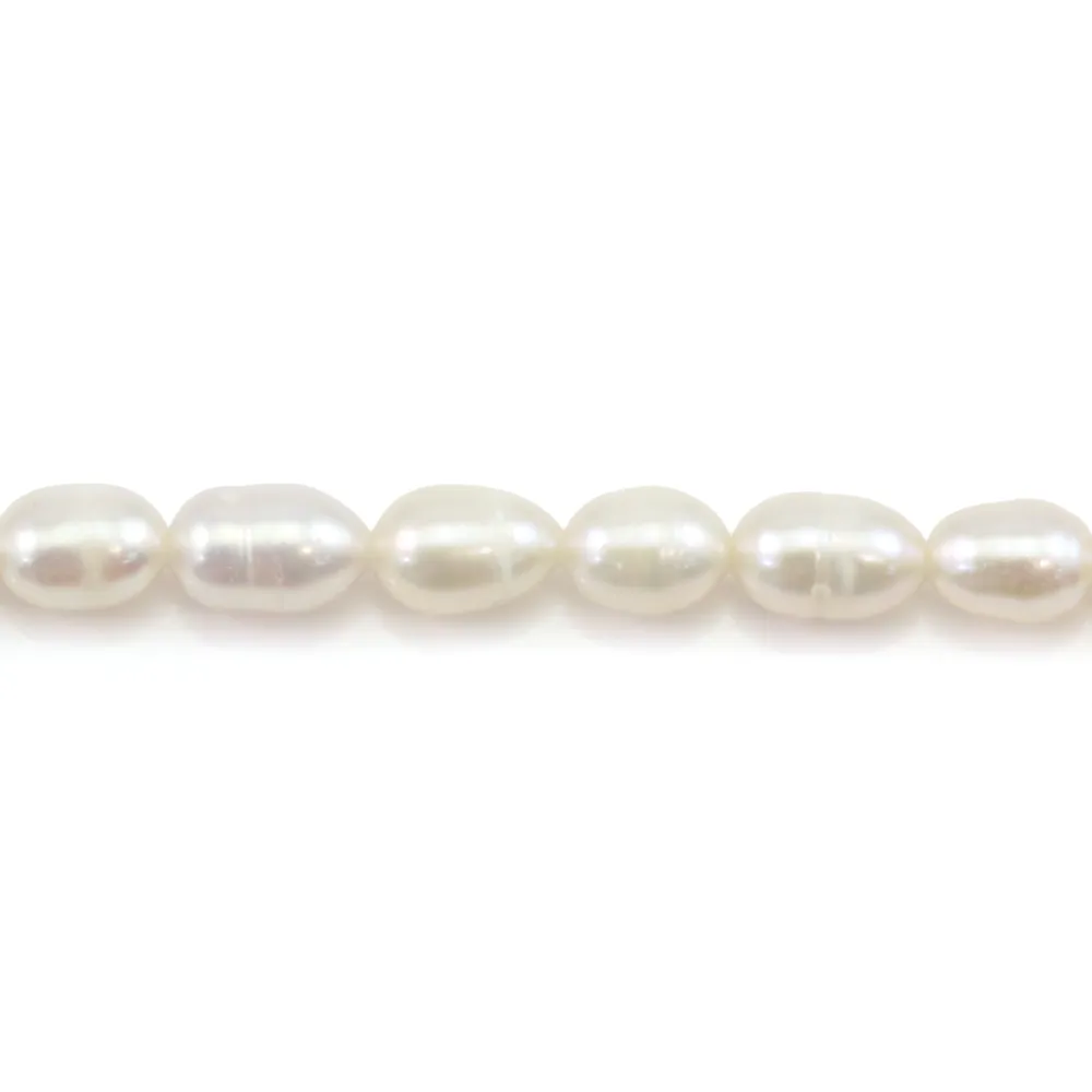 Perle coltivate d'acqua dolce, bianche, oliva, 5-6mm x 34cm