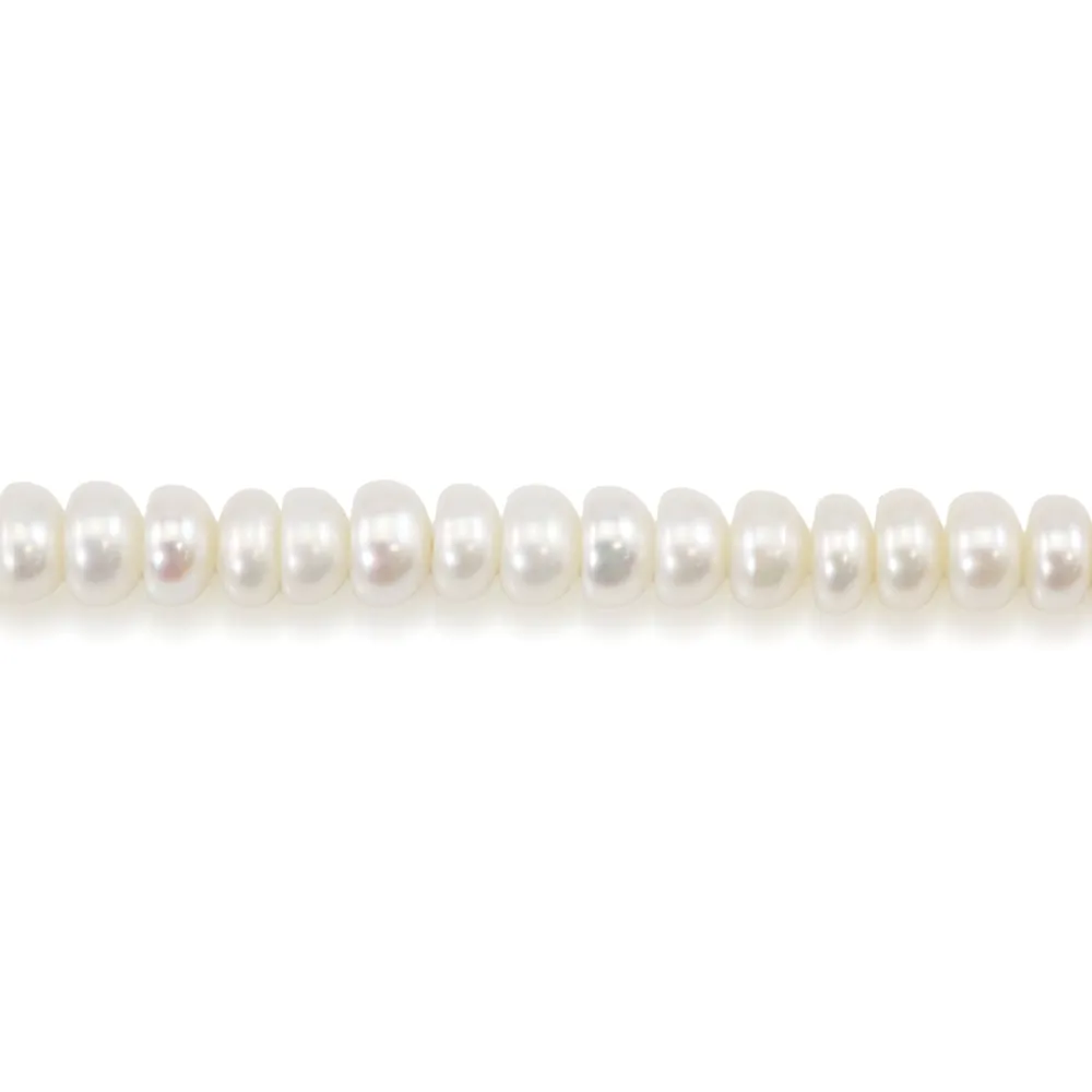 Perlas de cultivo de agua dulce, blancas, rondel botón, 5mm x 38cm