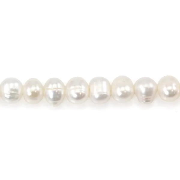 Perle coltivate d'acqua dolce, bianche, ovali, 6-6.5mm x 36cm