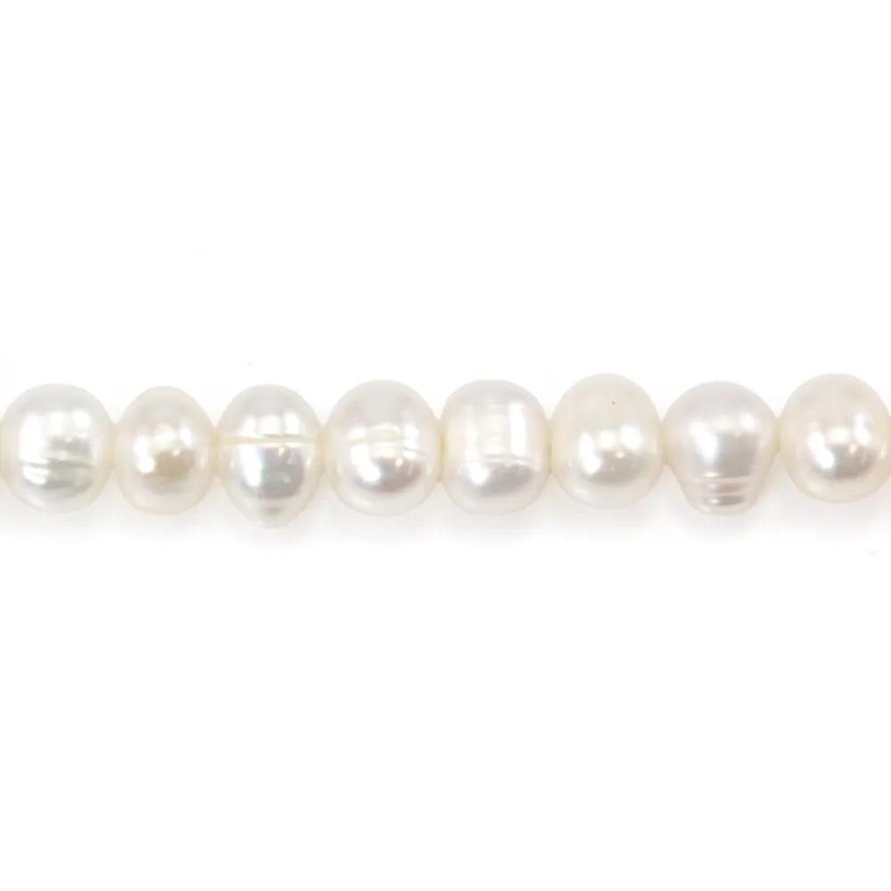 Freshwater cultured pearls, white, oval, 6-6.5mm x 36cm