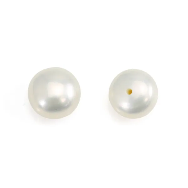 Freshwater cultured pearls, semi-drilled, white, button, 8-8.5mm x 2pcs