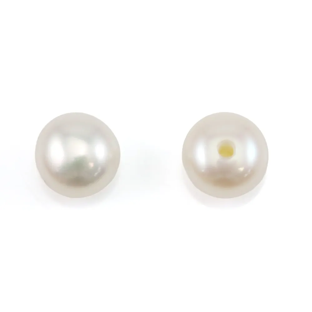 Perlas de cultivo de agua dulce, semi-perforadas, blancas, botón, 5-5.5mm x 4pcs