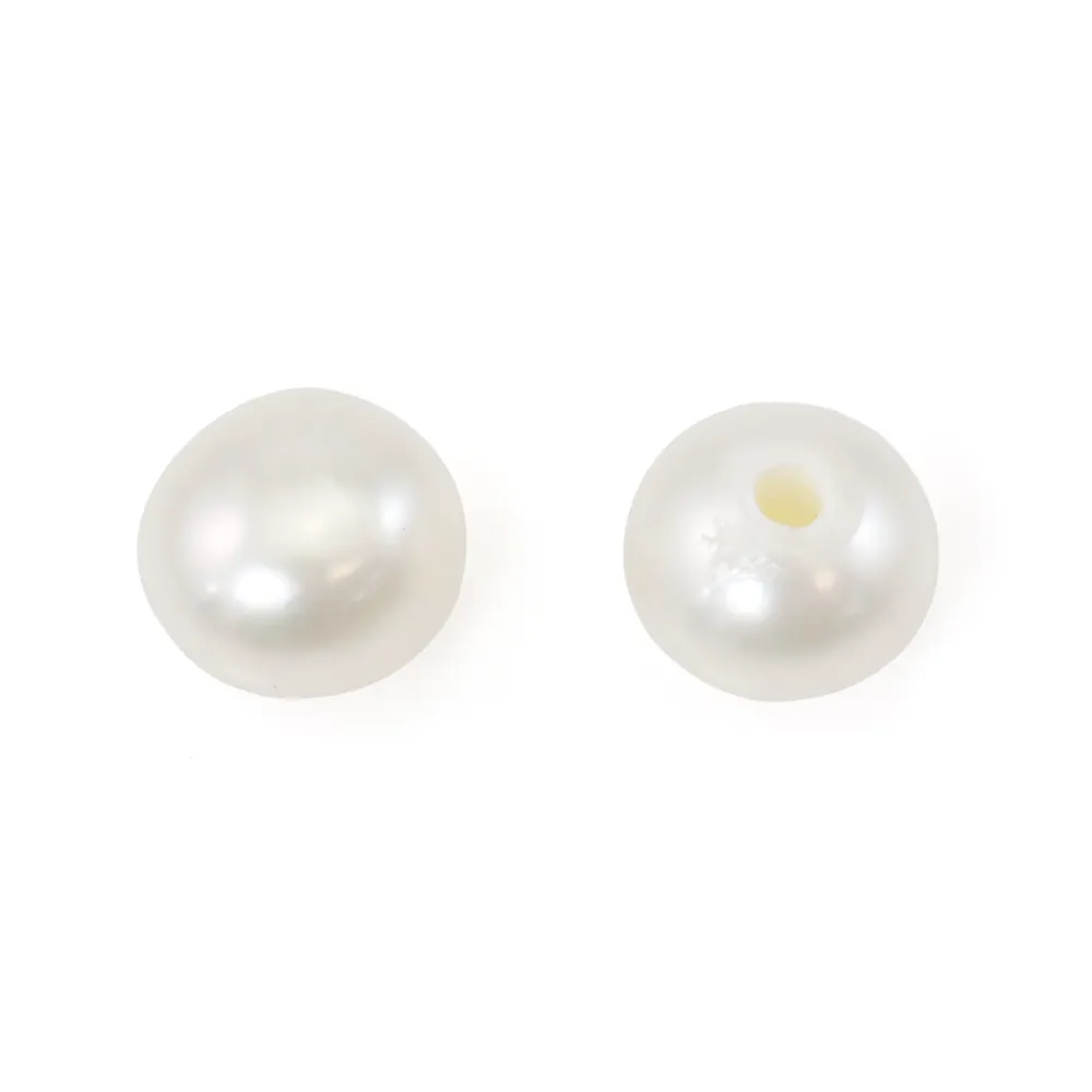 Perles de culture d'eau douce, semi-percée, blanche, bouton, 4.5-5mm x 4pcs