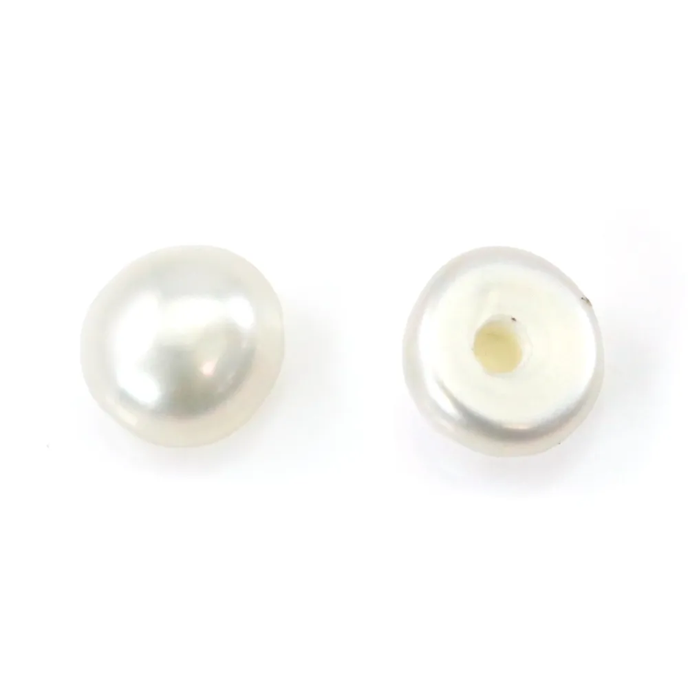 Perles de culture d'eau douce, semi-percée, blanche, bouton, 3.5-4mm x 4pcs