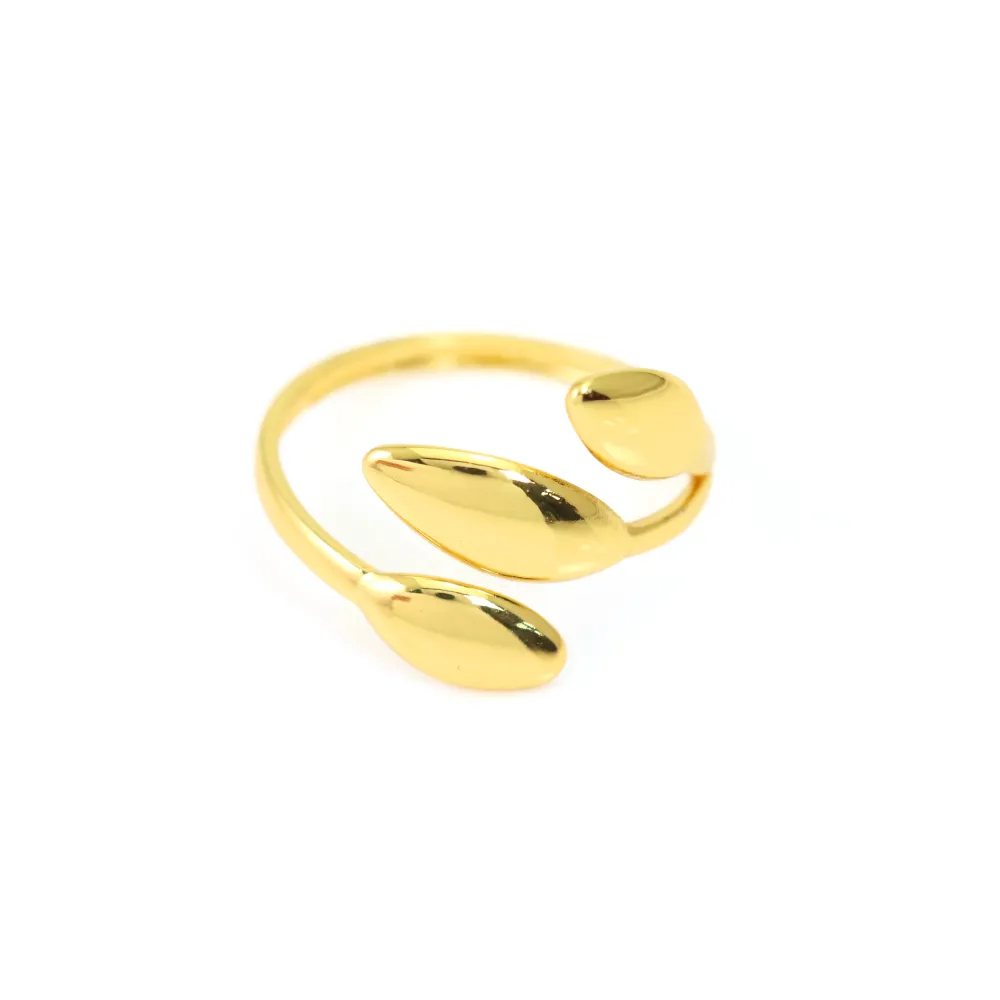 Adjustable triple leaf ring - Gold-plated 304 stainless steel x 1pc