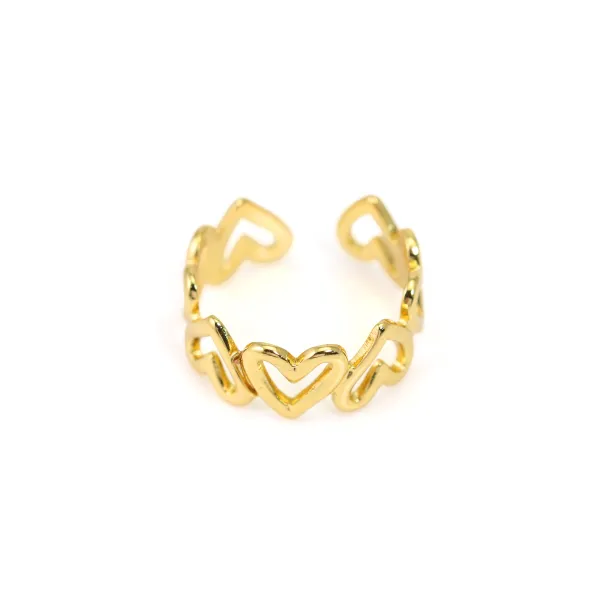 Adjustable ring with multiple hollow hearts - Gold 304 stainless steel x 1pc