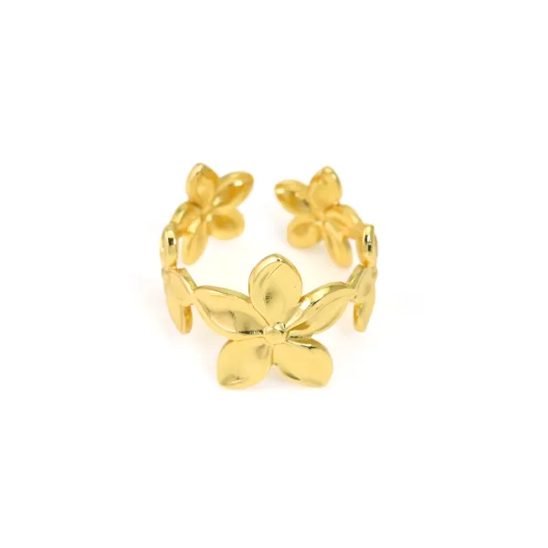 Anillo grueso ajustable con múltiples flores - Acero inoxidable 304 dorado x 1pc
