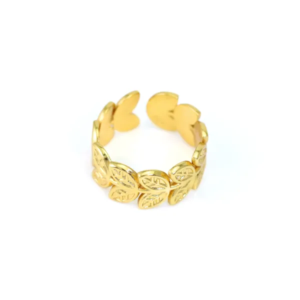 Thick adjustable laurel leaf ring - Gold plated 304 stainless steel x 1pc
