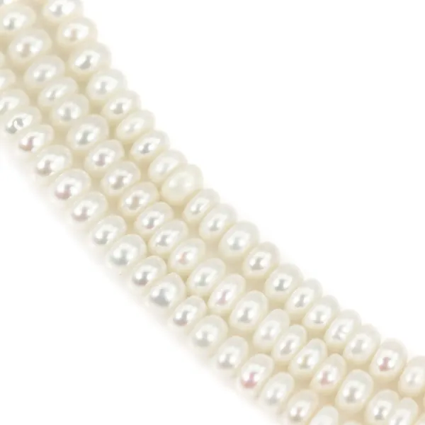 Perla de cultivo de agua dulce, blanca, rodaja, 3.5-4mm x 41cm